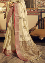 Load image into Gallery viewer, Ivory White Woven Soft Tussar Silk Saree