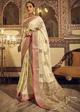 Load image into Gallery viewer, Ivory White Woven Soft Tussar Silk Saree