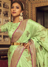 Load image into Gallery viewer, Pastel Green Woven Soft Tussar Silk Saree