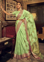 Load image into Gallery viewer, Pastel Green Woven Soft Tussar Silk Saree