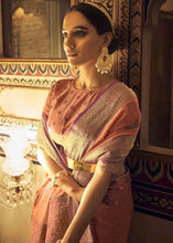 Load image into Gallery viewer, Peach Pink Woven Soft Tussar Silk Saree