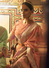 Load image into Gallery viewer, Peach Pink Woven Soft Tussar Silk Saree