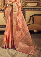 Load image into Gallery viewer, Peach Pink Woven Soft Tussar Silk Saree
