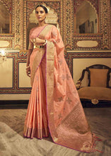 Load image into Gallery viewer, Peach Pink Woven Soft Tussar Silk Saree