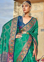 Load image into Gallery viewer, Jade Green Woven Soft Silk Saree