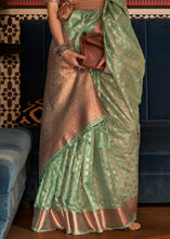 Load image into Gallery viewer, Fern Green Zari Woven Tissue Silk Saree