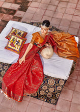 Load image into Gallery viewer, Crimson Red Woven Soft Silk Saree