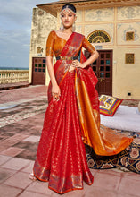 Load image into Gallery viewer, Crimson Red Woven Soft Silk Saree