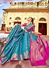 Load image into Gallery viewer, Cerulean Blue Woven Soft Silk Saree