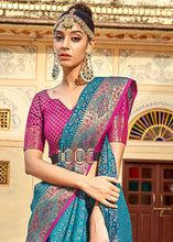 Load image into Gallery viewer, Cerulean Blue Woven Soft Silk Saree