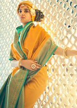 Load image into Gallery viewer, Yellow &amp; Green Zari Woven Designer Silk Saree