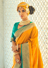 Load image into Gallery viewer, Yellow &amp; Green Zari Woven Designer Silk Saree