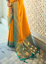 Load image into Gallery viewer, Yellow &amp; Green Zari Woven Designer Silk Saree