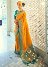 Load image into Gallery viewer, Yellow &amp; Green Zari Woven Designer Silk Saree