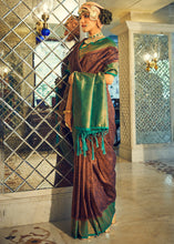 Load image into Gallery viewer, Brown &amp; Green Zari Woven Designer Silk Saree