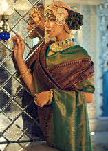 Load image into Gallery viewer, Brown &amp; Green Zari Woven Designer Silk Saree