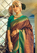 Load image into Gallery viewer, Brown &amp; Green Zari Woven Designer Silk Saree