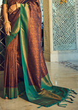 Load image into Gallery viewer, Brown &amp; Green Zari Woven Designer Silk Saree