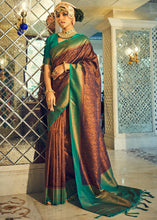 Load image into Gallery viewer, Brown &amp; Green Zari Woven Designer Silk Saree