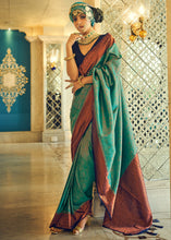 Load image into Gallery viewer, Pine Green Zari Woven Designer Silk Saree