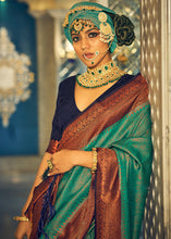 Load image into Gallery viewer, Pine Green Zari Woven Designer Silk Saree