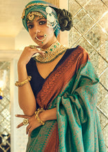 Load image into Gallery viewer, Pine Green Zari Woven Designer Silk Saree