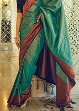 Load image into Gallery viewer, Pine Green Zari Woven Designer Silk Saree