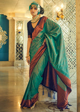 Load image into Gallery viewer, Pine Green Zari Woven Designer Silk Saree
