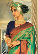 Load image into Gallery viewer, Emerald Green Zari Woven Designer Silk Saree