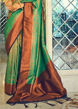Load image into Gallery viewer, Emerald Green Zari Woven Designer Silk Saree