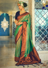Load image into Gallery viewer, Emerald Green Zari Woven Designer Silk Saree