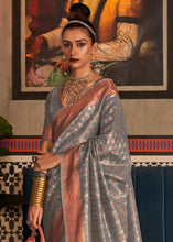 Load image into Gallery viewer, Steel Grey Zari Woven Tissue Silk Saree