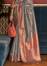 Load image into Gallery viewer, Steel Grey Zari Woven Tissue Silk Saree