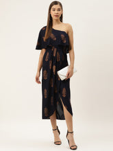 Load image into Gallery viewer, One Shoulder yoke overlap printed dress