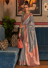 Load image into Gallery viewer, Steel Grey Zari Woven Tissue Silk Saree