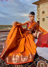 Load image into Gallery viewer, Apricot Orange Woven Soft Silk Saree