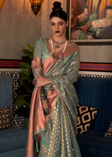 Load image into Gallery viewer, Viridian Green Zari Woven Tissue Silk Saree