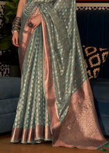 Load image into Gallery viewer, Viridian Green Zari Woven Tissue Silk Saree