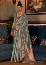 Load image into Gallery viewer, Viridian Green Zari Woven Tissue Silk Saree
