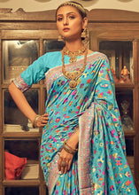 Load image into Gallery viewer, Cerulean Blue Kashmiri Weaving Silk Saree