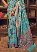 Load image into Gallery viewer, Cerulean Blue Kashmiri Weaving Silk Saree