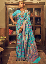 Load image into Gallery viewer, Cerulean Blue Kashmiri Weaving Silk Saree