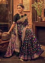 Load image into Gallery viewer, Midnight Black Kashmiri Weaving Silk Saree