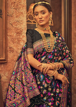 Load image into Gallery viewer, Midnight Black Kashmiri Weaving Silk Saree