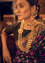 Load image into Gallery viewer, Midnight Black Kashmiri Weaving Silk Saree
