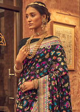 Load image into Gallery viewer, Midnight Black Kashmiri Weaving Silk Saree