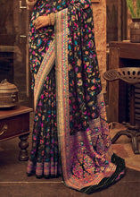 Load image into Gallery viewer, Midnight Black Kashmiri Weaving Silk Saree