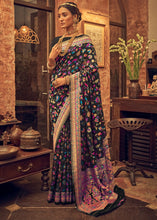 Load image into Gallery viewer, Midnight Black Kashmiri Weaving Silk Saree