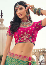 Load image into Gallery viewer, Green &amp; Pink Banarasi Silk Lehenga Choli with Heavy Embroidered work