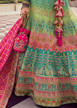 Load image into Gallery viewer, Green &amp; Pink Banarasi Silk Lehenga Choli with Heavy Embroidered work